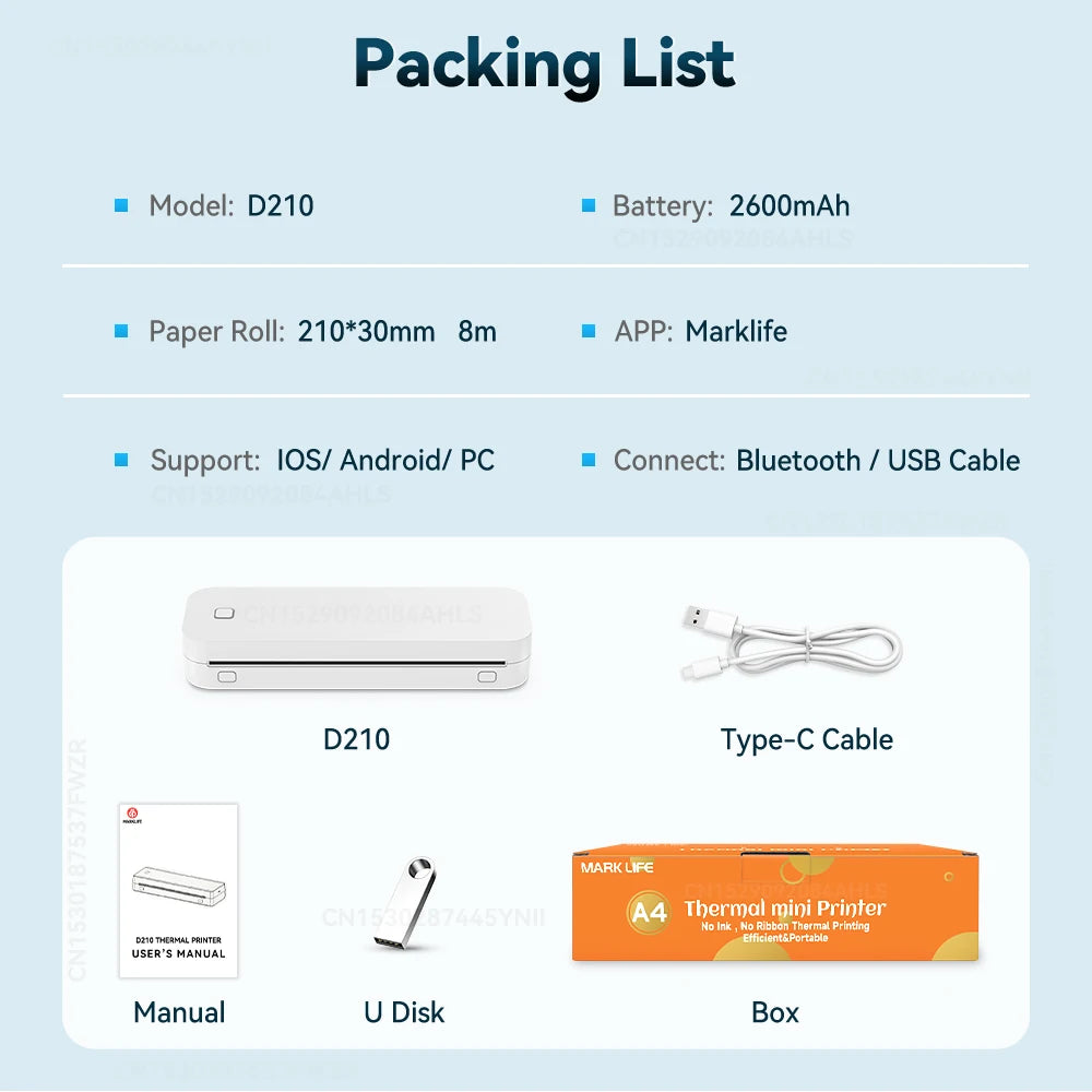 Portable Mini A4 Thermal Printer